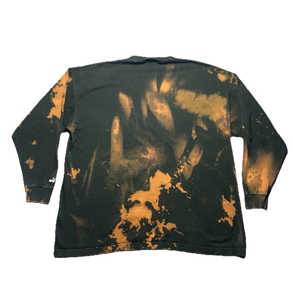 PUMA Long Sleeve T-shirt Mens XXL Black Acid Wash Bleach Distressed - Picture 2 of 7